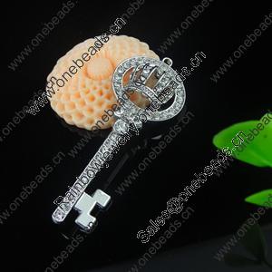 Zinc Alloy Pendant With Crystal Beads. A Grade. Fashion Jewelry Findings. Key 58x22x8mm. Sold by PC