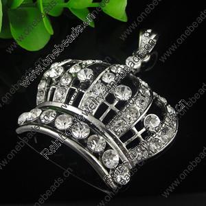 Zinc Alloy Pendant With Crystal Beads. A Grade. Fashion Jewelry Findings. Crown 53x54x14mm. Sold by PC