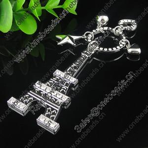 Zinc Alloy Pendant With Crystal Beads. A Grade. Fashion Jewelry Findings. Tower 92x34mm. Sold by PC