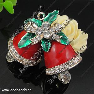 Zinc Alloy Christmas Pendant With Crystal Beads. Fashion Jewelry Findings. 51x40mm. Sold by PC