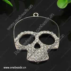 Zinc Alloy Pendant with Crystal Beads. Fashion Jewelry Findings. Skull 54x41mm. Sold by PC