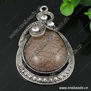 Zinc Alloy Pendant with Crystal beads and Resin beads. Fashion Jewelry Findings. Teardrop 69x40mm. Sold by PC