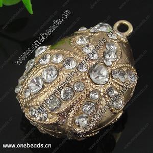 Zinc Alloy Pendant with Crystal beads. Fashion Jewelry Findings. Oval 46x32x24mm. Sold by PC