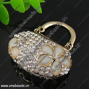 Zinc Alloy Pendant with Crystal beads. Fashion Jewelry Findings. Handbag 42x40mm. Sold by PC