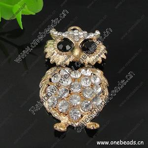 Zinc Alloy Pendant with Crystal beads. Fashion Jewelry Findings. Animal 51x28mm. Sold by PC