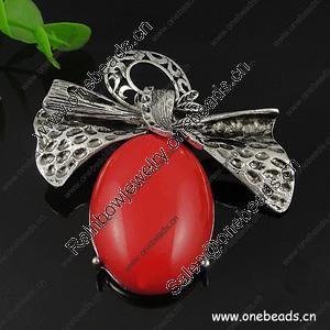 Zinc Alloy Pendant with Resin Beads. Fashion Jewelry Findings. Bowknot 59x55mm. Sold by PC