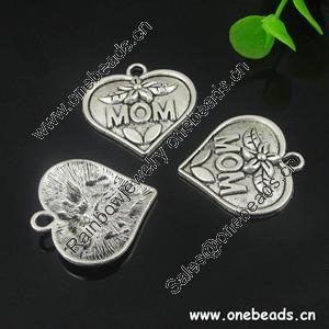 Pendant. Fashion Zinc Alloy jewelry findings. Heart 30mm. Sold by KG