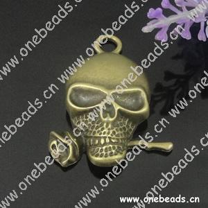 Pendant. Fashion Zinc Alloy jewelry findings. Skull 32x43mm. Sold by Bag