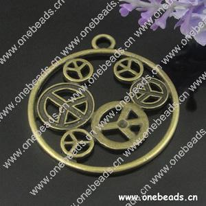 Pendant. Fashion Zinc Alloy jewelry findings. Peace 43x49mm. Sold by Bag