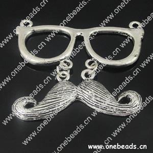 Pendant. Fashion Zinc Alloy jewelry findings. Glass & Mustache. 49x56mm. Sold by Bag