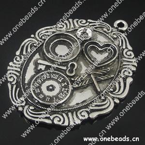 Pendant. Fashion Zinc Alloy jewelry findings. Flat Oval. 55x71mm. Sold by PC