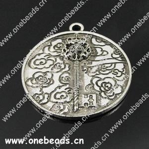 Pendant. Fashion Zinc Alloy jewelry findings. Flat Round 34x37mm. Sold by Bag