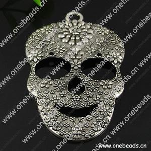 Pendant. Fashion Zinc Alloy jewelry findings. Skull 66x41mm. Sold by Bag