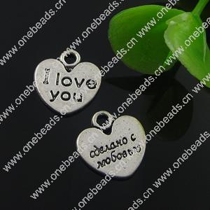 Pendant. Fashion Zinc Alloy Jewelry Findings. Heart 11x12mm. Sold by Bag