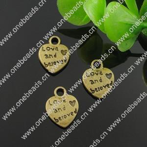 Pendant. Fashion Zinc Alloy Jewelry Findings. Heart 10x12.5mm. Sold by Bag