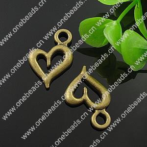 Pendant. Fashion Zinc Alloy Jewelry Findings. Heart 16x23.5mm. Sold by Bag