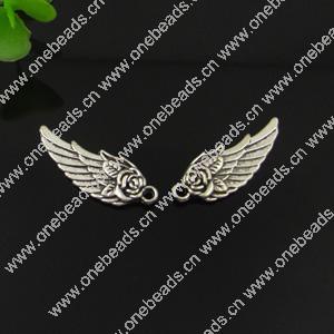 Pendant. Fashion Zinc Alloy jewelry findings. Wings 30x11mm. Sold by Bag