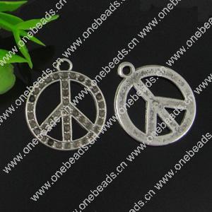 Pendant. Fashion Zinc Alloy jewelry findings. Peace 24.5x29mm. Sold by Bag