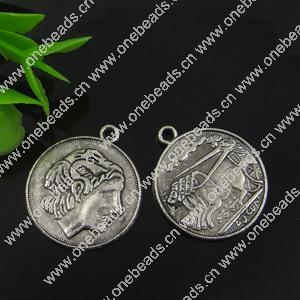 Pendant. Fashion Zinc Alloy jewelry findings. Flat Round 26.5x23mm. Sold by Bag