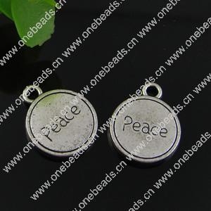 Pendant. Fashion Zinc Alloy jewelry findings. Flat Round 17x18mm. Sold by Bag