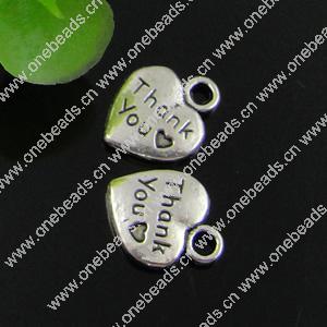 Pendant. Fashion Zinc Alloy jewelry findings. Heart 10x13mm. Sold by Bag