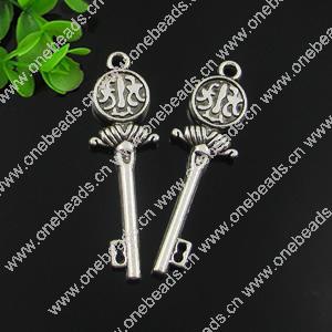 Pendant. Fashion Zinc Alloy jewelry findings. Key 43x13mm. Sold by Bag