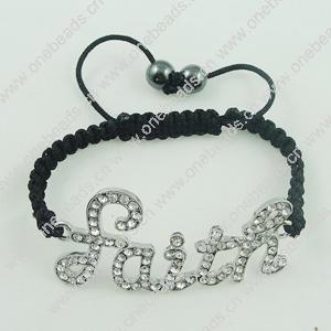 Fashion Bracelet, Cotton cord & zinc alloy findings, Length:adjustable, Sold by Dozen