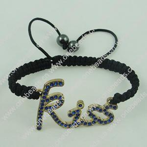 Fashion Bracelet, Cotton cord & zinc alloy findings, Length:adjustable, Sold by Dozen