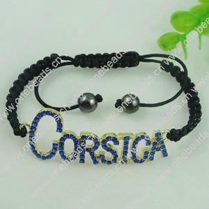 Fashion Bracelet, Cotton cord & zinc alloy findings, Length:adjustable, Sold by Dozen