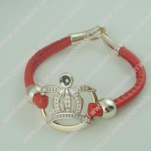 Fashion Bracelet, Leather cord & CCB Beads, Length: about 8.1-inch, Sold by Dozen