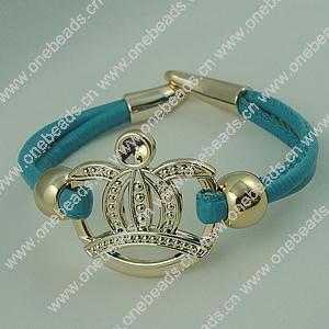 Fashion Bracelet, Leather cord & CCB Beads, Length: about 8.1-inch, Sold by Dozen