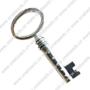 Pendant. Fashion Zinc Alloy jewelry findings. Key 55x20mm. Sold by Bag