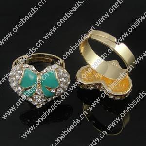 Zinc Alloy Enamel Finger Rings with crystal, Sold by pc