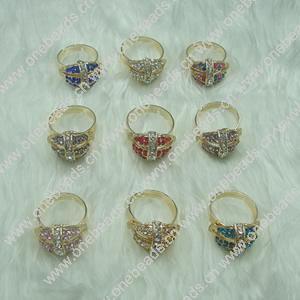 Zinc Alloy Finger Rings with crystal, Sold by Box