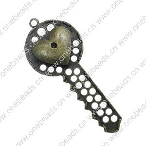 Pendant. Fashion Zinc Alloy Jewelry Findings. Key 66x25mm. Sold by Bag