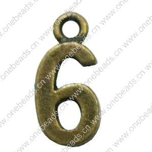 Pendant. Fashion Zinc Alloy Jewelry Findings. Arabic numerals 16x8mm. Sold by Bag