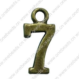 Pendant. Fashion Zinc Alloy Jewelry Findings. Arabic numerals 16x8mm. Sold by Bag