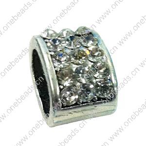  Slider with Crystal Beads, Zinc Alloy Bracelet Findinds, 10x15mm, Hole size:11x7mm, Sold by PC