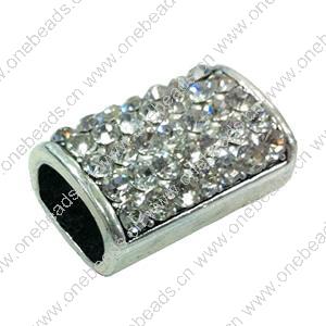 Slider with Crystal Beads, Zinc Alloy Bracelet Findinds, 14x22mm, Hole size:11x7mm, Sold by PC