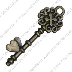 Pendant. Fashion Zinc Alloy Jewelry Findings. Key 34x11mm，Sold by Bag 