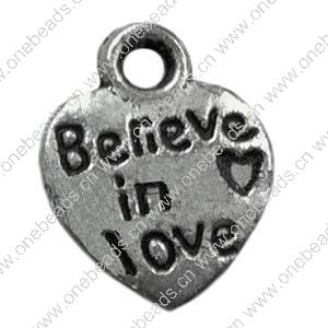 Pendant. Fashion Zinc Alloy jewelry findings. Heart 15x10mm. Sold by Bag