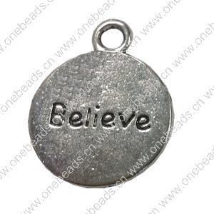 Pendant. Fashion Zinc Alloy jewelry findings. Flat Round 20x18mm. Sold by Bag