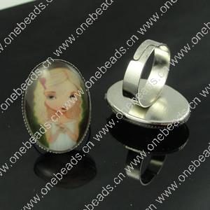 Rings, Zinc alloy settings with resin cameos,Head size:26x19mm, adjustable,Sold By PC