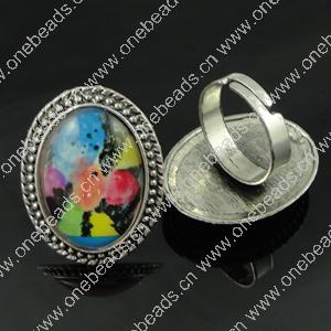 Rings, Zinc alloy settings with resin cameos,Head size:32x25mm, adjustable,Sold By PC