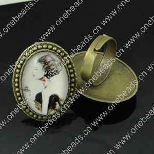 Rings, Zinc alloy settings with resin cameos,Head size:32x25mm, adjustable,Sold By PC