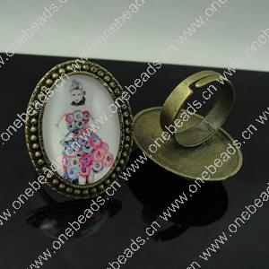 Rings, Zinc alloy settings with resin cameos,Head size:32x25mm, adjustable,Sold By PC