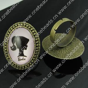 Rings, Zinc alloy settings with resin cameos,Head size:32x25mm, adjustable,Sold By PC 
