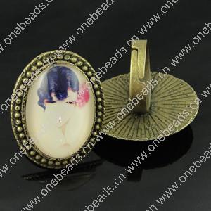 Rings, Zinc alloy settings with resin cameos,Head size:32x25mm, adjustable,Sold By PC