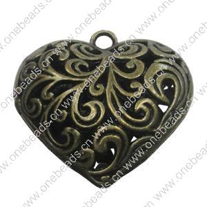Hollow Bali Pendant. Fashion Zinc Alloy Jewelry Findings. Heart 36.5x39x16mm. Sold by PC