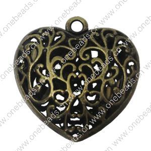 Hollow Bali Pendant. Fashion Zinc Alloy Jewelry Findings. Heart 36x35x13mm. Sold by PC	